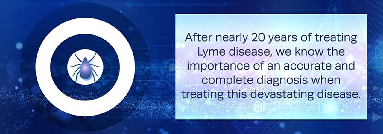 After nearly 25 years of treating Lyme disease, we know the importance of an accurate and complete diagnosis when treating devastating disease A bullseye with a tick in the center