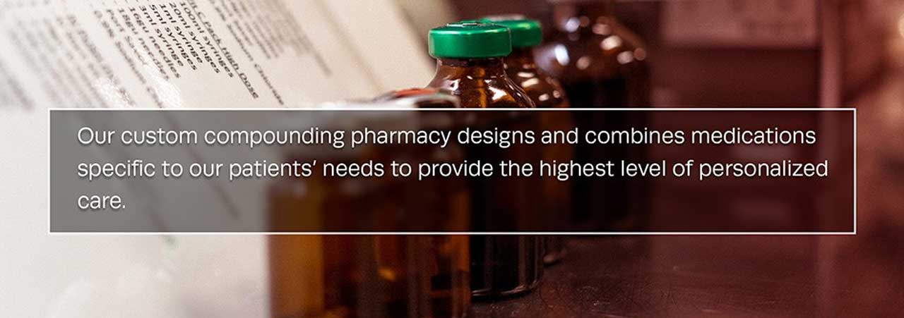 Our custom compounding pharmacy design and combines medications specific to our patients' needs to provide the highest level of personalized care Pharmaceutical vials in a row