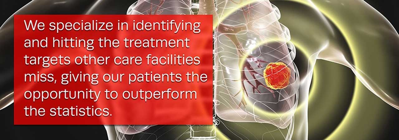 We specialize in identifying and hitting the treatment targets and other care facilities miss, giving our patients the opportunity to outperform the statistics A graphical depiction of cancer in the body